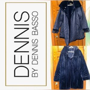 NWOT 2X Dennis Basso Faux Fur & Water Resistant Puffer Reversible Coat in Blue
